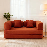 Red Corduroy 5-in-1 Modular Floor Sofa Sleeper Bed, No Assembly - Fluent Trends