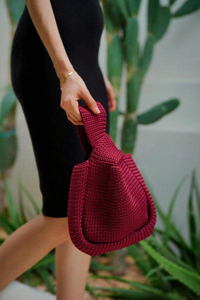 Mackenzie Knit Clutch in Maroon - Fluent Trends