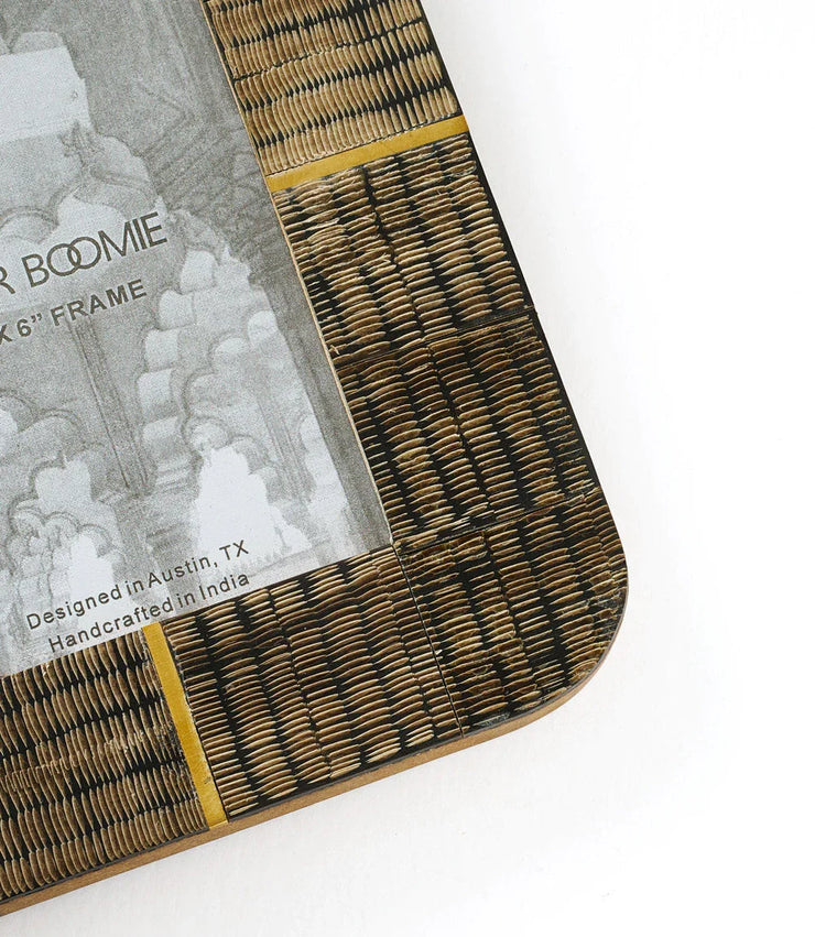 Kerala 4x6 Picture Frame - Curved Carved Horn , Brass Inlay - Fluent Trends