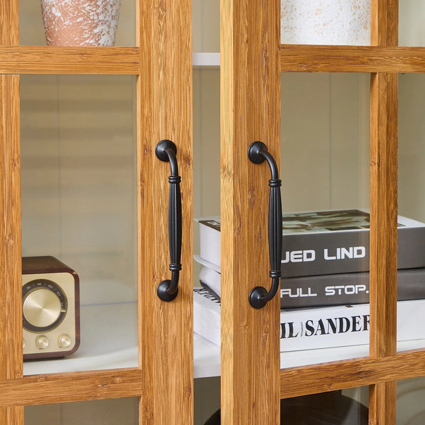 Rustic Style Display Curio Cabinet with Lattice Window Doors - Fluent Trends