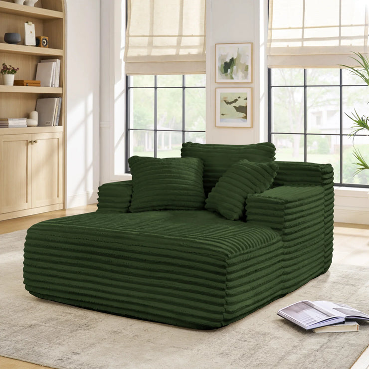 Green Corduroy Chaise Lounge Sofa Bed - Modern Foam Cloud Couch for Living Room - Fluent Trends