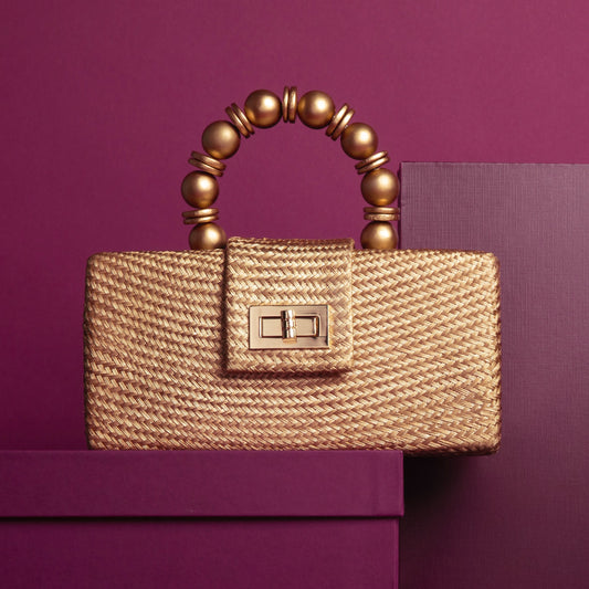 THE SERENA Gold Woven Straw Clutch Bag Powered by People