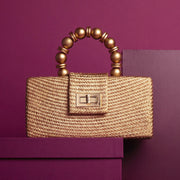 THE SERENA Gold Woven Straw Clutch Bag - Fluent Trends