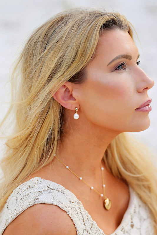 Coraline 14k Gold-Filled Freshwater Pearl Drop Earrings - Timeless Coastal Jewelry