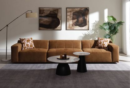 Contemporary Modular Sofa Set, Chocolate Suede Finish with 2 Matching Toss Pillows