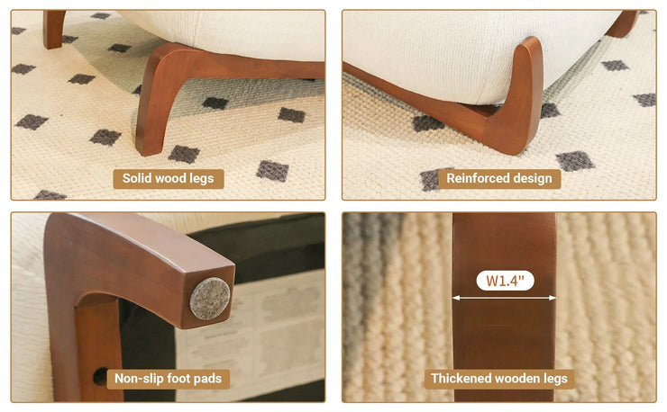 Modern White Velvet Armless Accent Chair with Solid Wood Legs - Fluent Trends