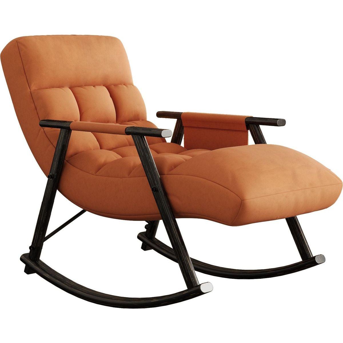 Casual folding rocking chair upholstered, lounge rocking chair adjustable high back and foot rest,side pockets placed in living room bedroom balcony Streamdale Furniture