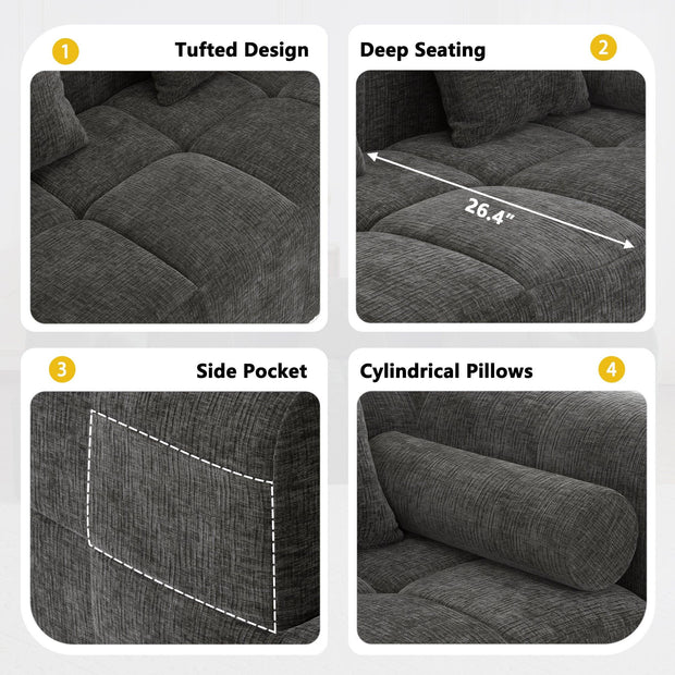 Modern Grey Modular Sectional Sofa with Deep Seating and Side Pockets in Chenille Fabric - Fluent Trends
