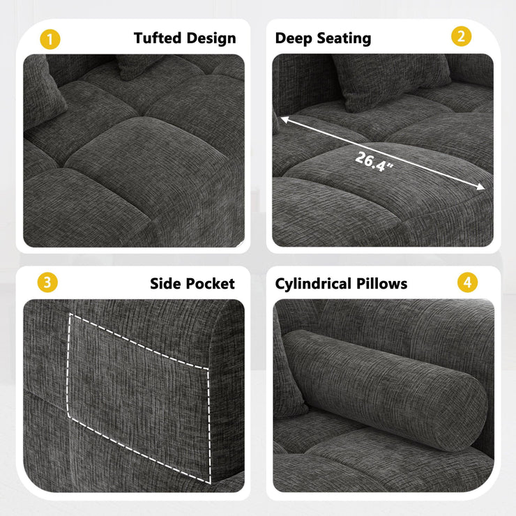 Modern Grey Modular Sectional Sofa with Deep Seating and Side Pockets in Chenille Fabric - Fluent Trends