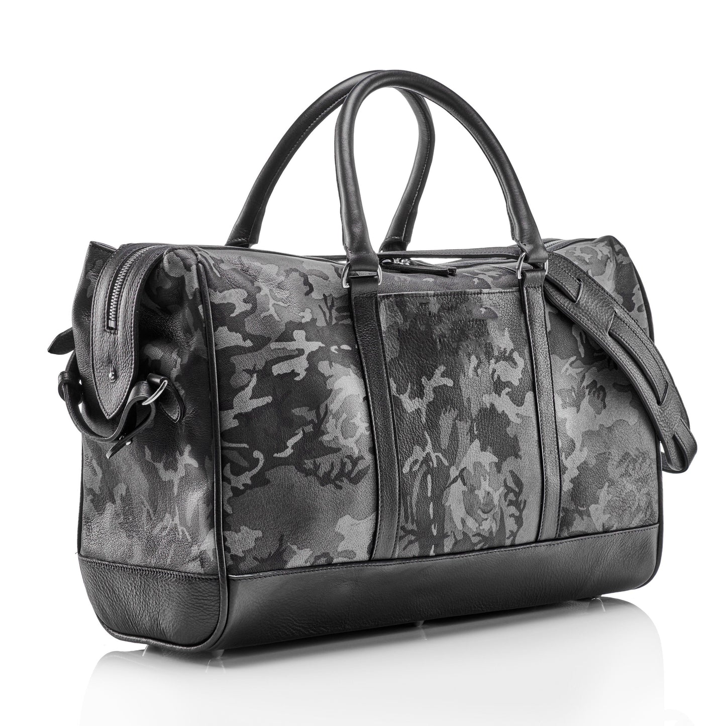 Wanderlust Leather Weekender | Grey Camo