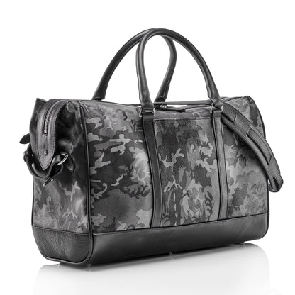 Wanderlust Leather Weekender | Grey Camo