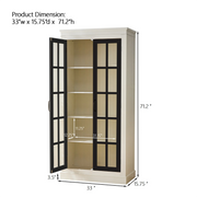 Rustic Style Display Curio Cabinet with Lattice Window Doors for Collectibles | White & Black - Fluent Trends