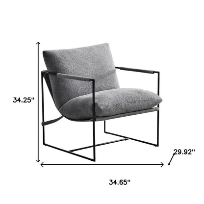 35" Gray and Black Boucle And Metal Sling Arm Chair