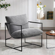 35" Gray and Black Boucle And Metal Sling Arm Chair - Fluent Trends Accent Chairs