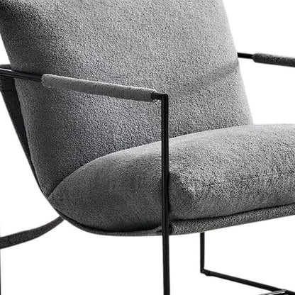 35" Gray and Black Boucle And Metal Sling Arm Chair