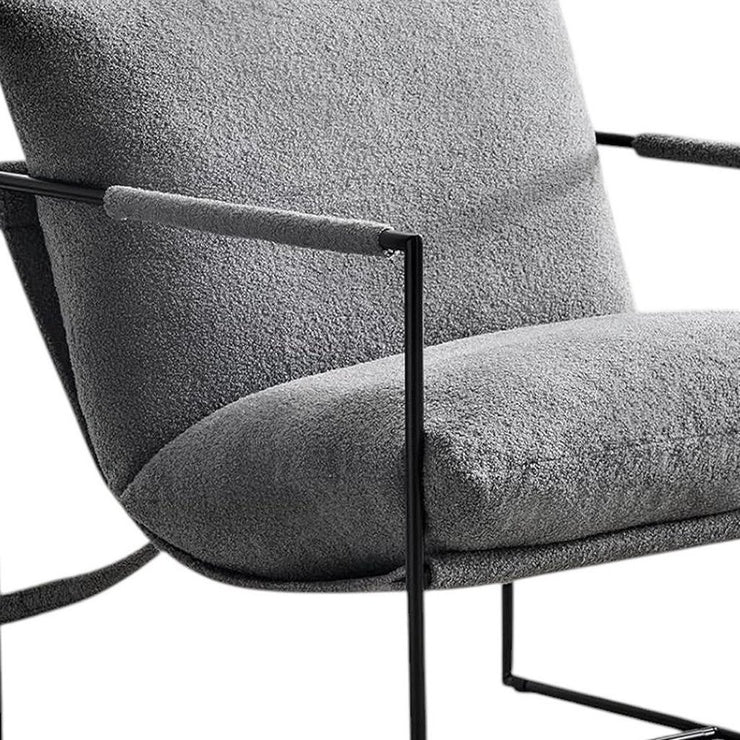 35" Gray and Black Boucle And Metal Sling Arm Chair - Fluent Trends Accent Chairs