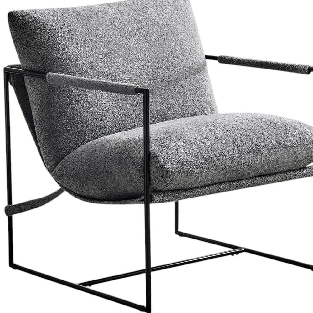 35" Gray and Black Boucle And Metal Sling Arm Chair