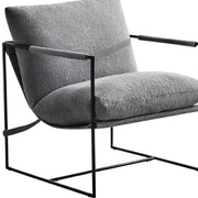 35" Gray and Black Boucle And Metal Sling Arm Chair - Fluent Trends Accent Chairs