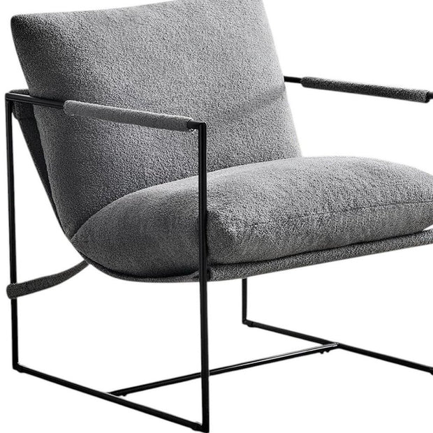 35" Gray and Black Boucle And Metal Sling Arm Chair - Fluent Trends Accent Chairs