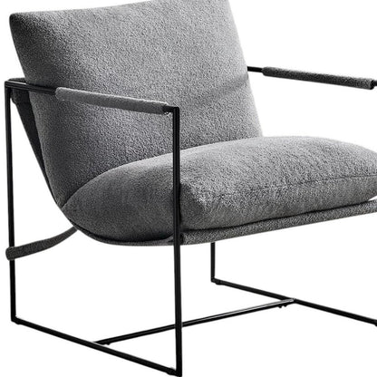 35" Gray and Black Boucle And Metal Sling Arm Chair