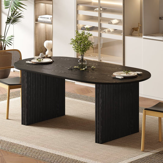 67" Black Solid Wood Double Pedestal Base Oval Dining Table