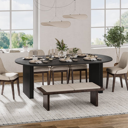 67" Black Solid Wood Double Pedestal Base Oval Dining Table