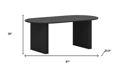 67" Black Solid Wood Double Pedestal Base Oval Dining Table