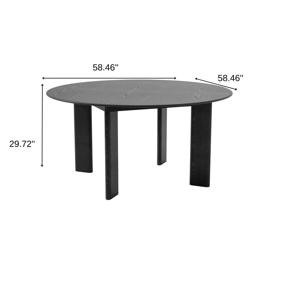 59" Natural Solid Wood Round Top Dining Table