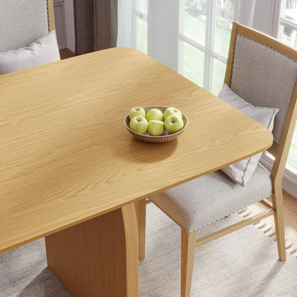 Solid Wood Dining Table 66 Inch - Natural Double Pedestal Base