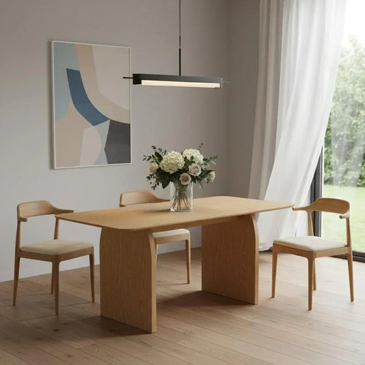 Solid Wood Dining Table 66 Inch - Natural Double Pedestal Base