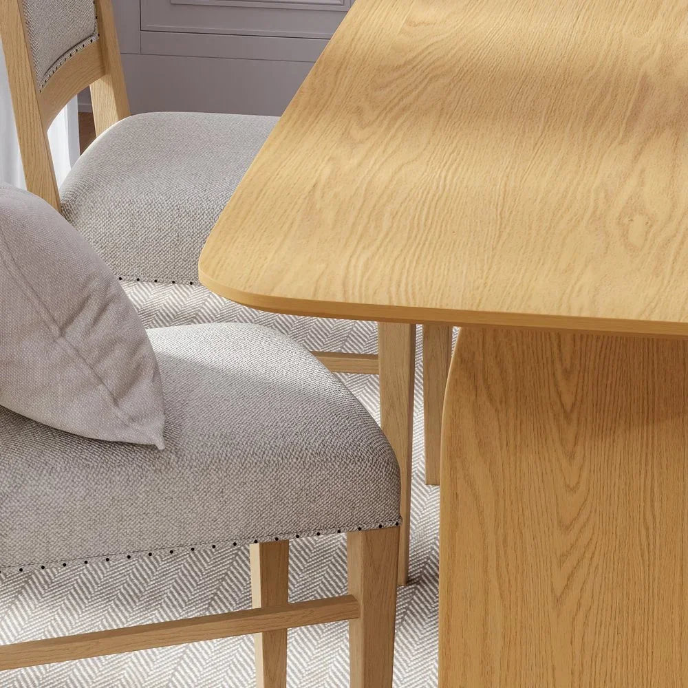 Solid Wood Dining Table 66 Inch - Natural Double Pedestal Base