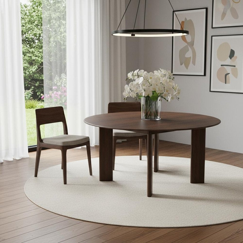 59" Natural Solid Wood Round Top Dining Table