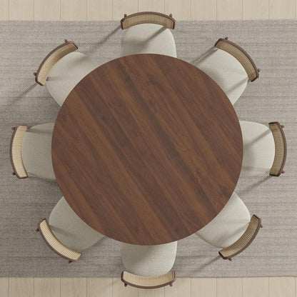 59" Natural Solid Wood Round Top Dining Table