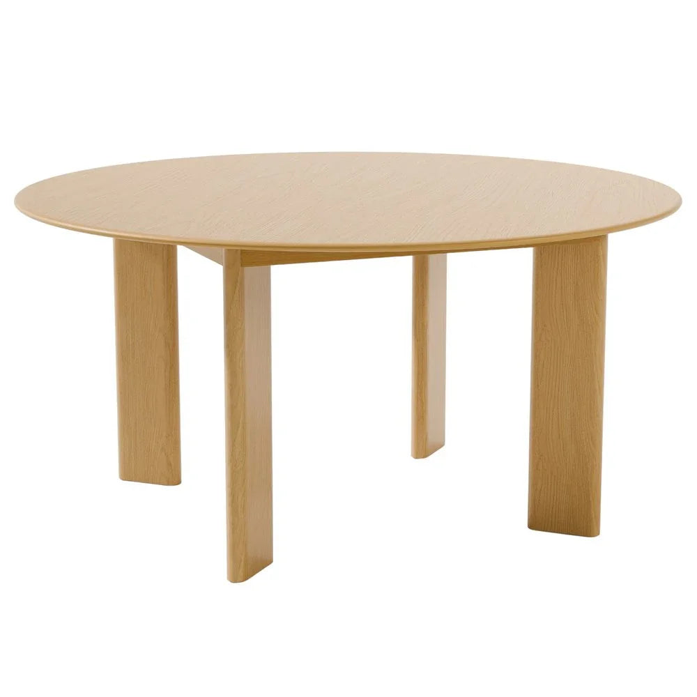 Modern round light wood dining table with three legs, Fluent Trends home furniture