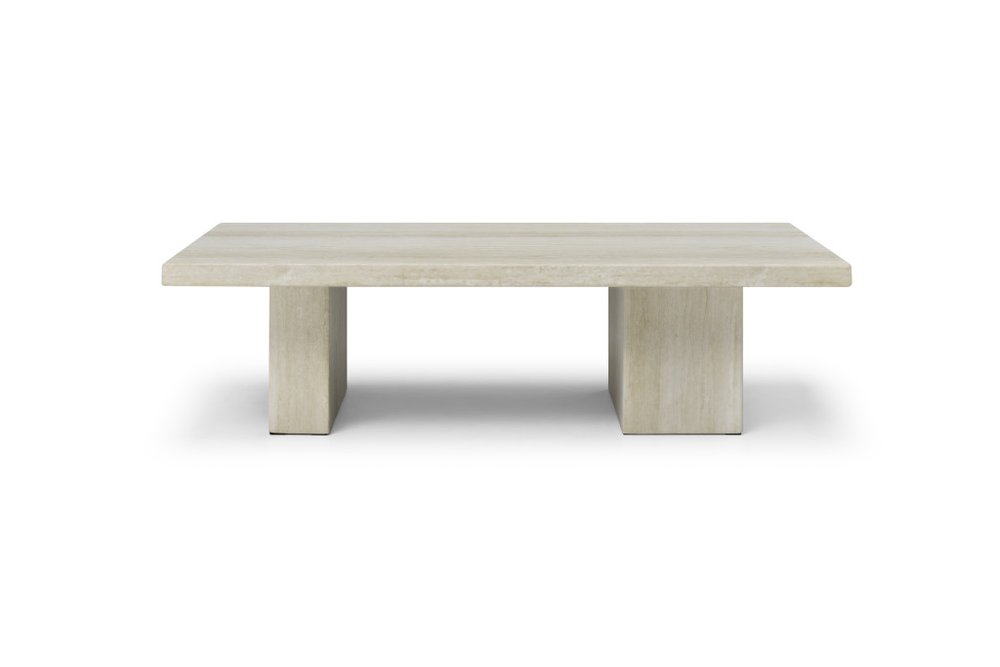 55" Beige Genuine Marble and Marble Double Pedestal Coffee Table