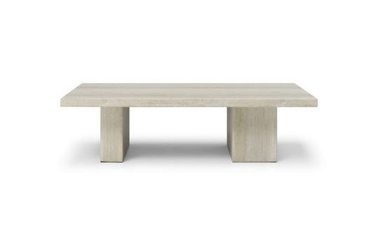 55" Beige Genuine Marble and Marble Double Pedestal Coffee Table