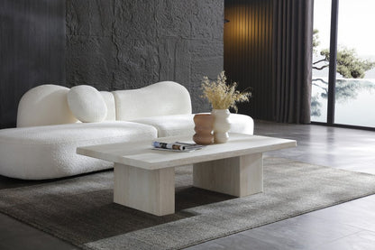 55" Beige Genuine Marble and Marble Double Pedestal Coffee Table