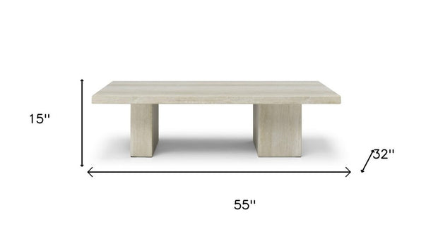 55" Beige Genuine Marble and Marble Double Pedestal Coffee Table - Fluent Trends Coffee Tables