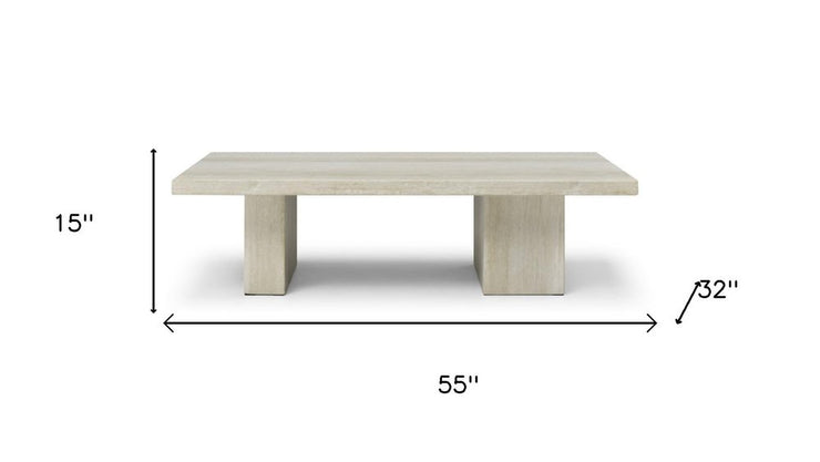 55" Beige Genuine Marble and Marble Double Pedestal Coffee Table - Fluent Trends Coffee Tables