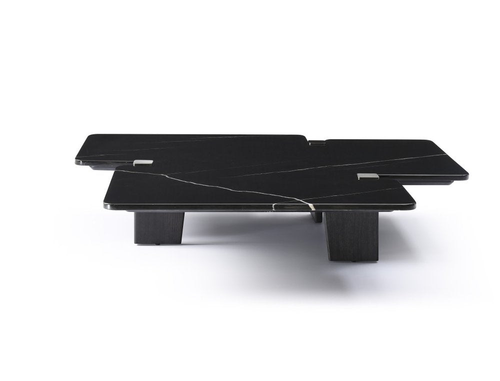 47" Black Genuine Marble and Solid Wood Free Form Coffee Table