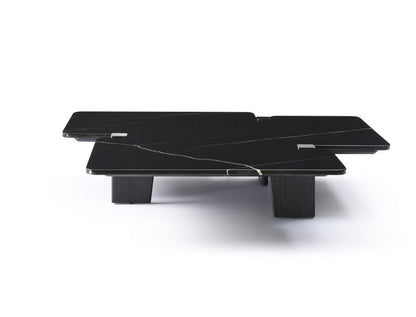 47" Black Genuine Marble and Solid Wood Free Form Coffee Table