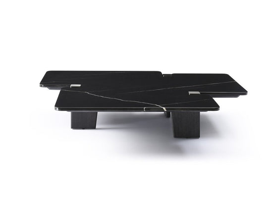 47" Black Genuine Marble and Solid Wood Free Form Coffee Table - Fluent Trends Coffee Tables