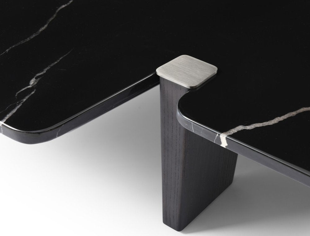 47" Black Genuine Marble and Solid Wood Free Form Coffee Table