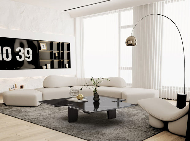 47" Black Genuine Marble and Solid Wood Free Form Coffee Table - Fluent Trends Coffee Tables