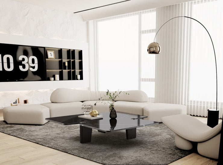 47" Black Genuine Marble and Solid Wood Free Form Coffee Table - Fluent Trends Coffee Tables