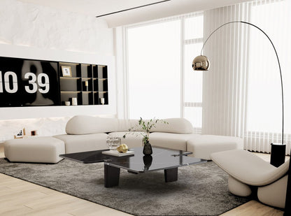 47" Black Genuine Marble and Solid Wood Free Form Coffee Table