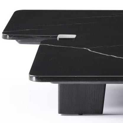 47" Black Genuine Marble and Solid Wood Free Form Coffee Table