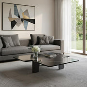 47" Black Genuine Marble and Solid Wood Free Form Coffee Table - Fluent Trends Coffee Tables