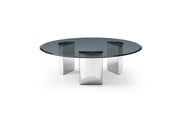 49" Black and Silver Glass and Stainless Steel Round Coffee Table - Fluent Trends Coffee Tables