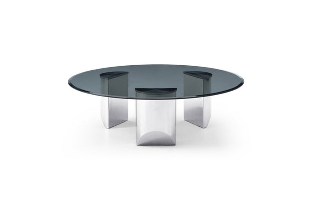 49" Black and Silver Glass and Stainless Steel Round Coffee Table - Fluent Trends Coffee Tables